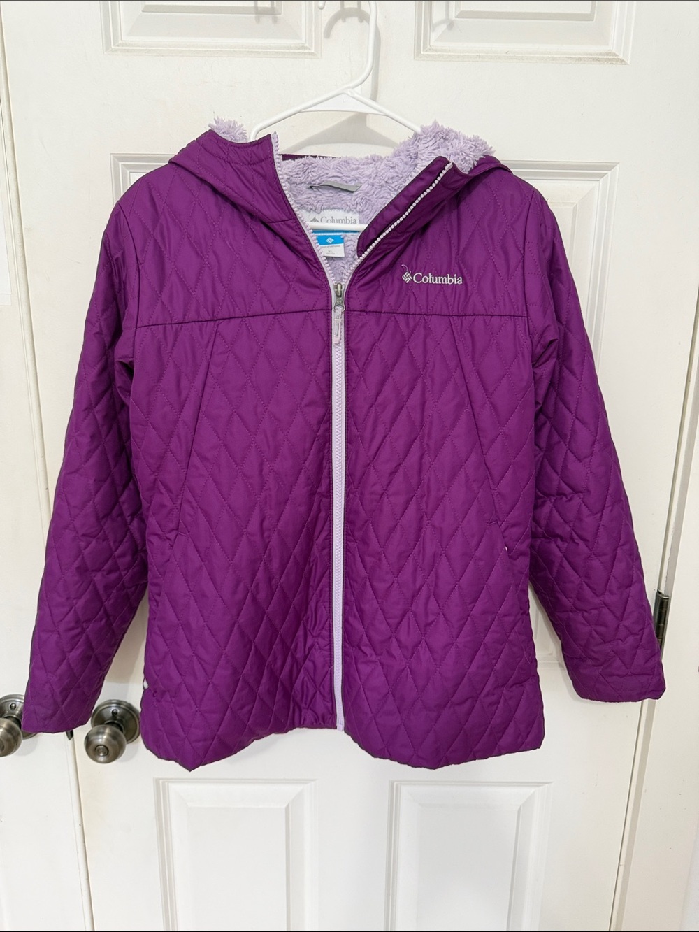 Columbia Girls Butterfly Lodge Quilted Hooded Jacket Size XL Purple